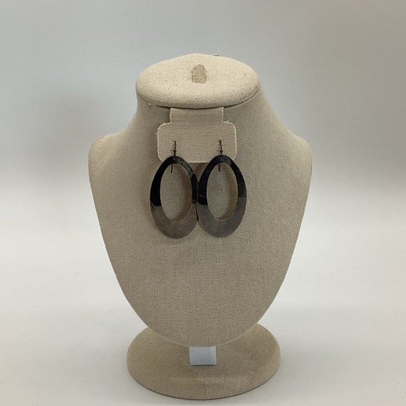 1860. Graphite Oblong Hoop Earrings GUC - Picture 2 of 2